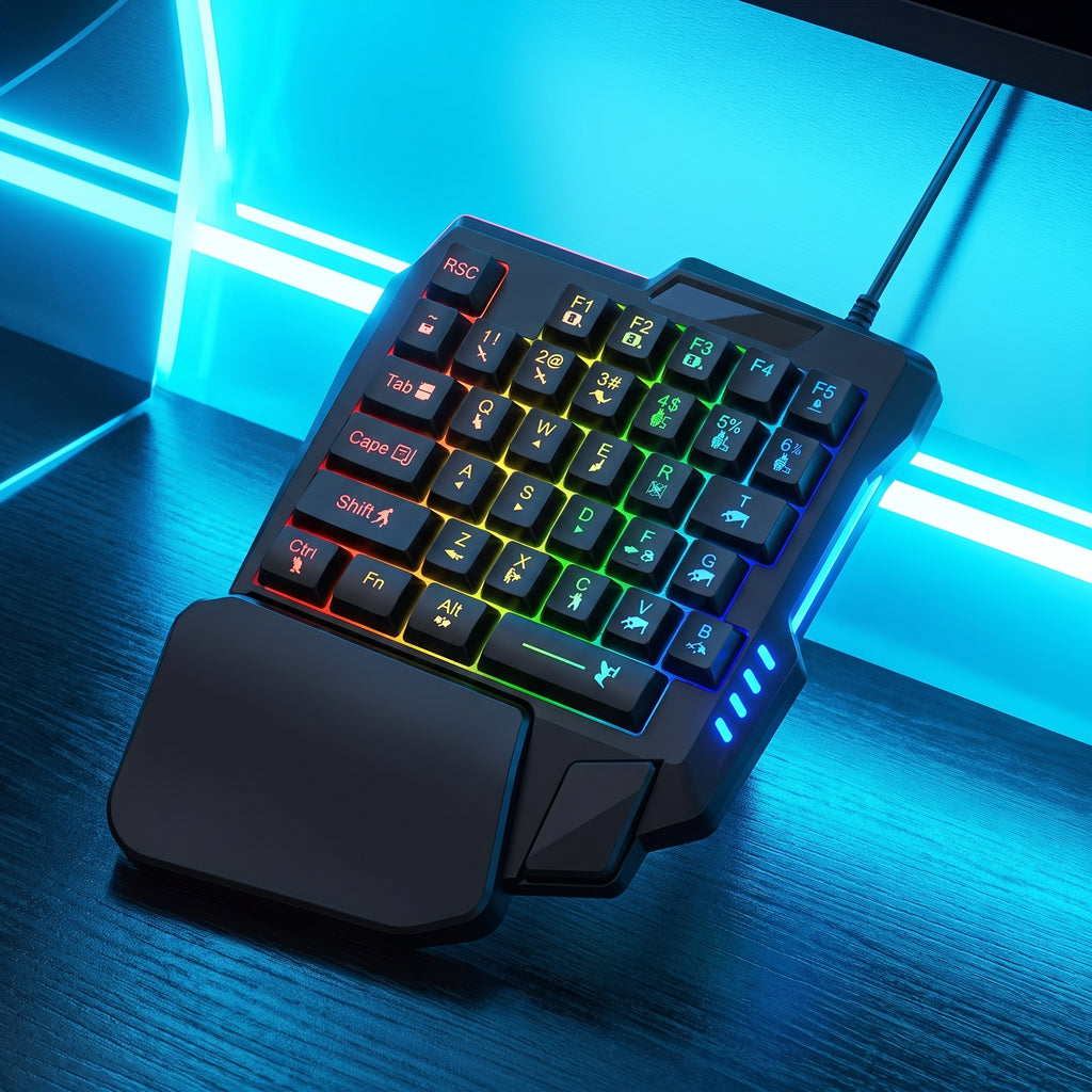 Mini Teclado Gamer de Uma Mão com Iluminação RGB