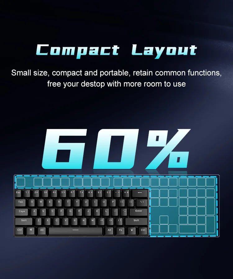 Teclado Mecânico Gamer Premium 60% RGB - Ultra Compacto & Performance⁠
