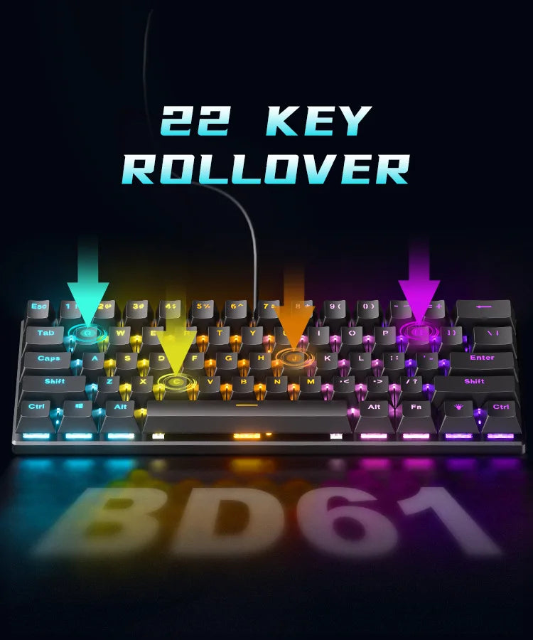 Teclado Mecânico Gamer Premium 60% RGB - Ultra Compacto & Performance⁠