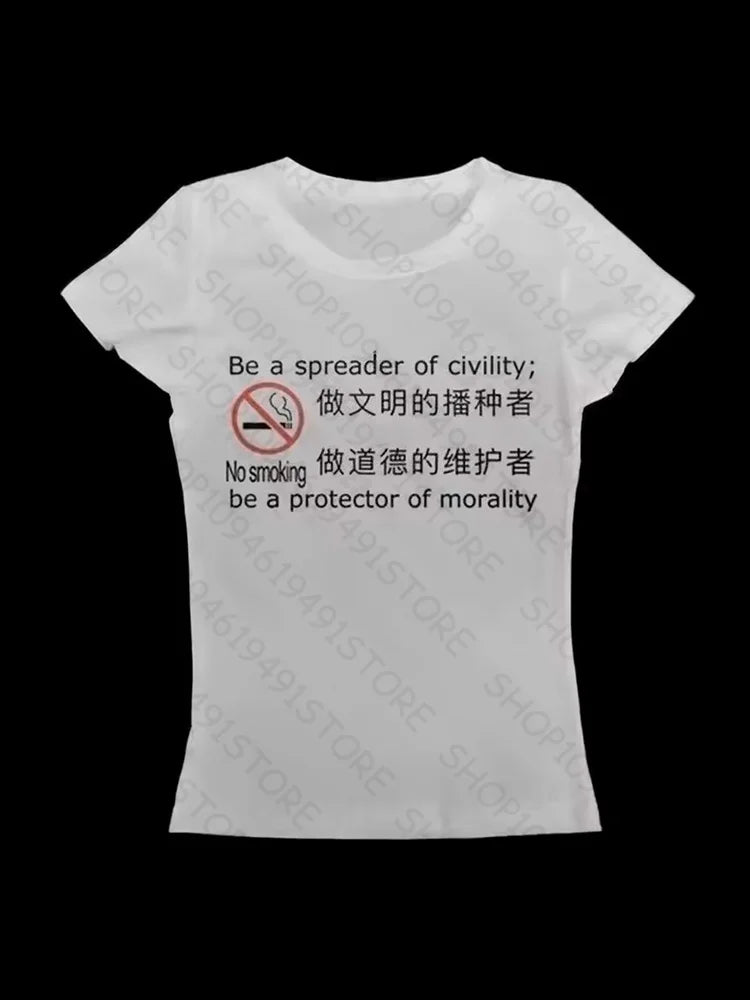 Camiseta Emo Punk Y2K Estampa Satírica "No Smoking"